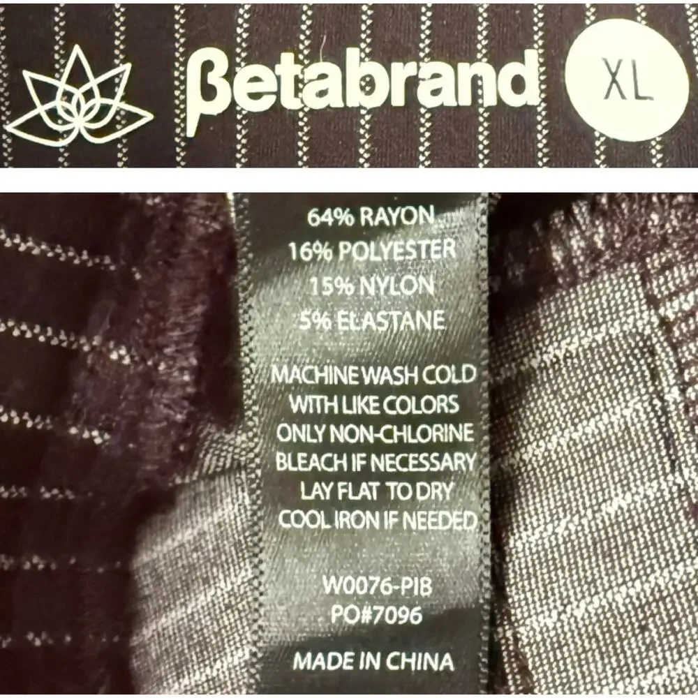 BetaBrand Black White Striped Straight Leg Classic Yoga Dress Pants XL